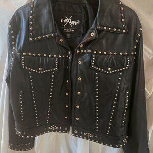 Black Leather Studded Moto Jacket XL